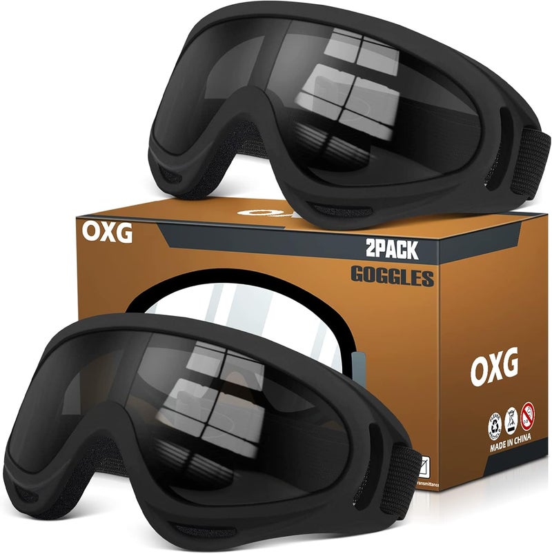 OXG Store نظارات دراجة نارية 2 زوج تناسب الخوذة، نظارات تزلج ATV مضادة للأشعة فوق البنفسجية ومقاومة للغبار والرياح لنظارات دراجة ترابية للشباب والرجال والنساء - Image 1